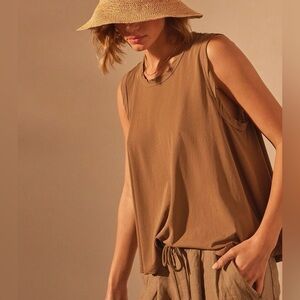 James Perse High Gauge Babydoll Shell Top in Palm Size XS (0) NWT Retail $105